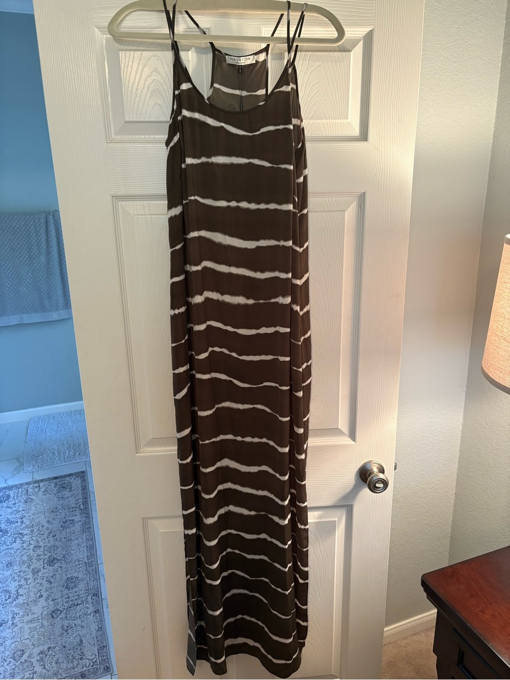 NWT Halston Heritage Brown & White Striped Maxi Dress